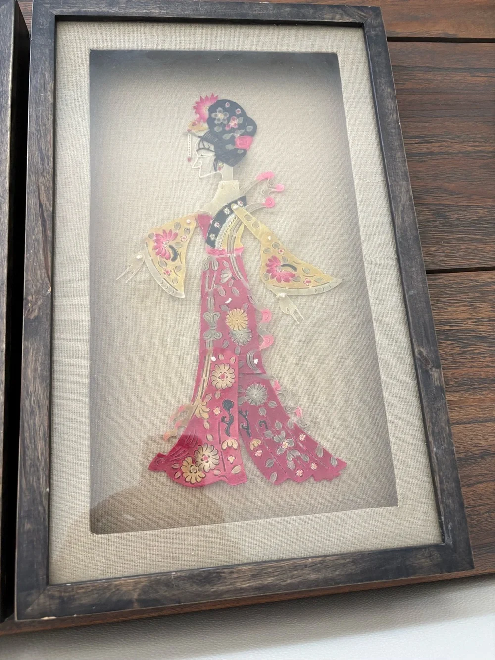 Framed Asian Puppets Silhouette Wall Art - Red